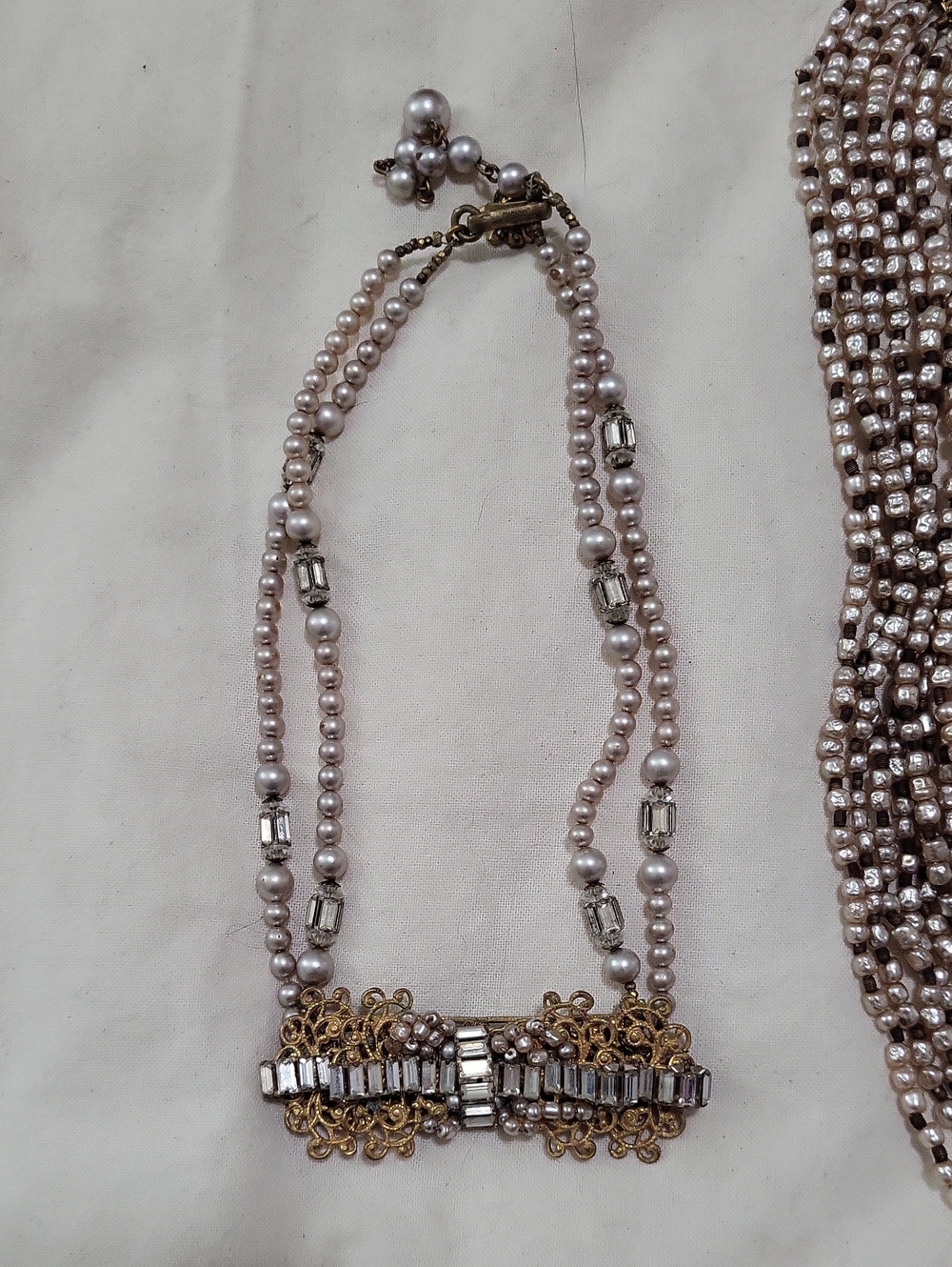 Miriam Haskell Pearl and Crystal Double-Strand Necklace